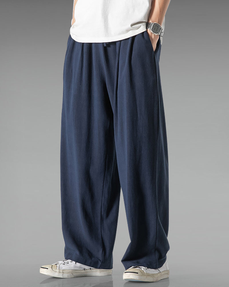 Big & Tall Men's Cotton And Linen Wide-leg Casual Pants M-5XL