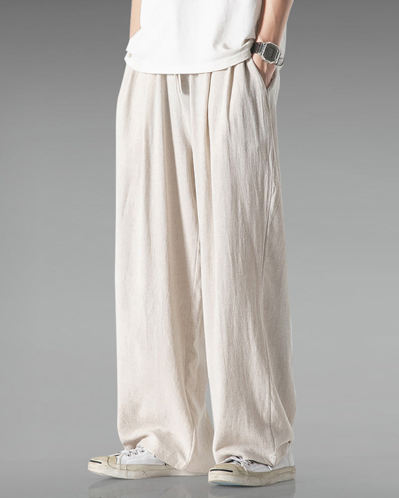 Big & Tall Men's Cotton And Linen Wide-leg Casual Pants M-5XL