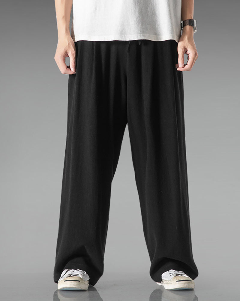 Big & Tall Men's Cotton And Linen Wide-leg Casual Pants M-5XL