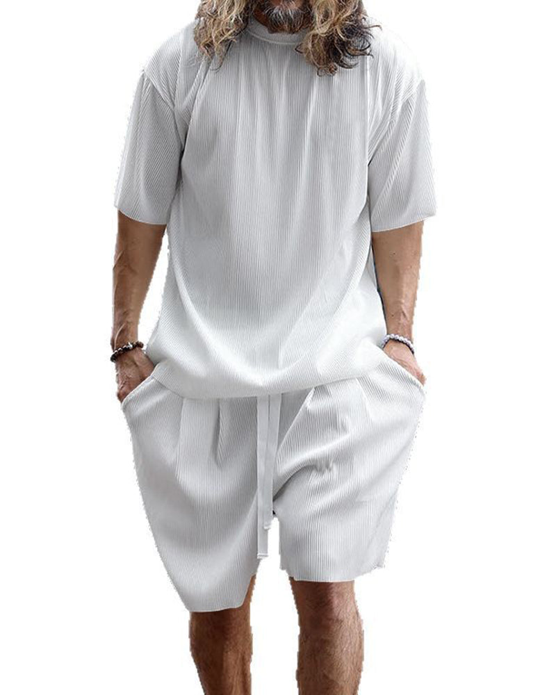 S-3XL Men's Vertical Stripe Sports Casual Crewneck Set