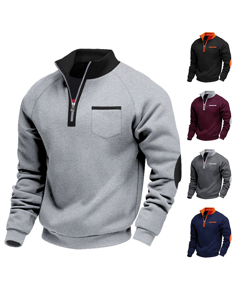 S-3XL Velvet Warm Zipper Stand Collar Personalized Patch Long Sleeve Sweater