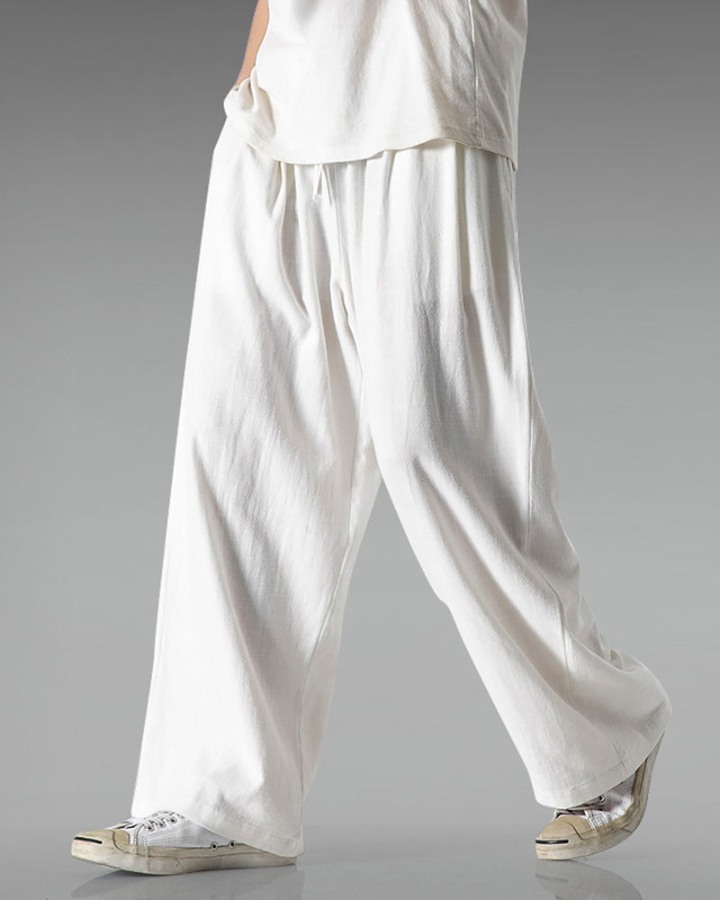 Big & Tall Men's Cotton And Linen Wide-leg Casual Pants M-5XL