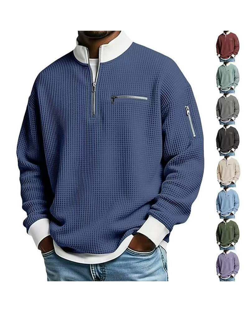 S-5xl Stand Collar Contrast Zip Sweater