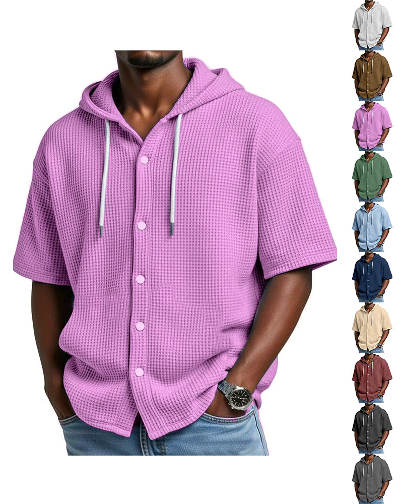 S-5XL Men's Hooded Loose Cardigan Short Sleeve T-shirt