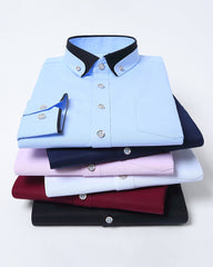 38-44 Contrast Collar Stretch Long Sleeve Shirt Business Casual