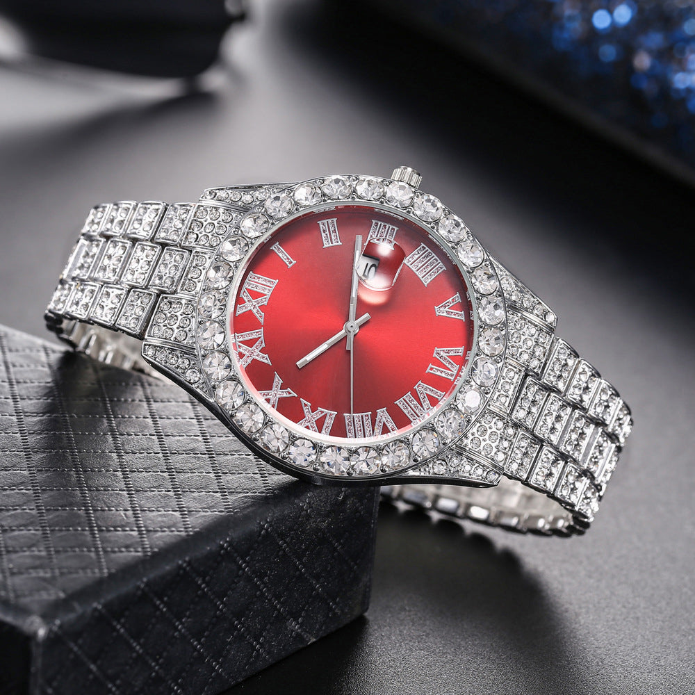 Full Diamond Fashion Rhinestone Calendar Quartz Men's Watch