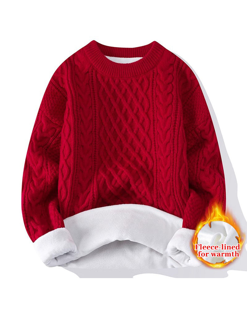 Big & Tall Men's Fall/Winter Solid Color Crewneck Knitted Velvet S-2XL