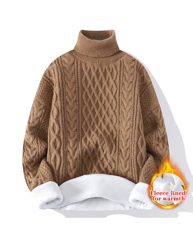 Big & Tall Men's Fall/Winter Solid Color High Neck Knitted Velvet S-2XL