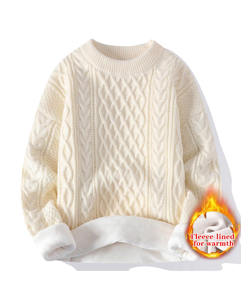 Big & Tall Men's Fall/Winter Solid Color Crewneck Knitted Velvet S-2XL