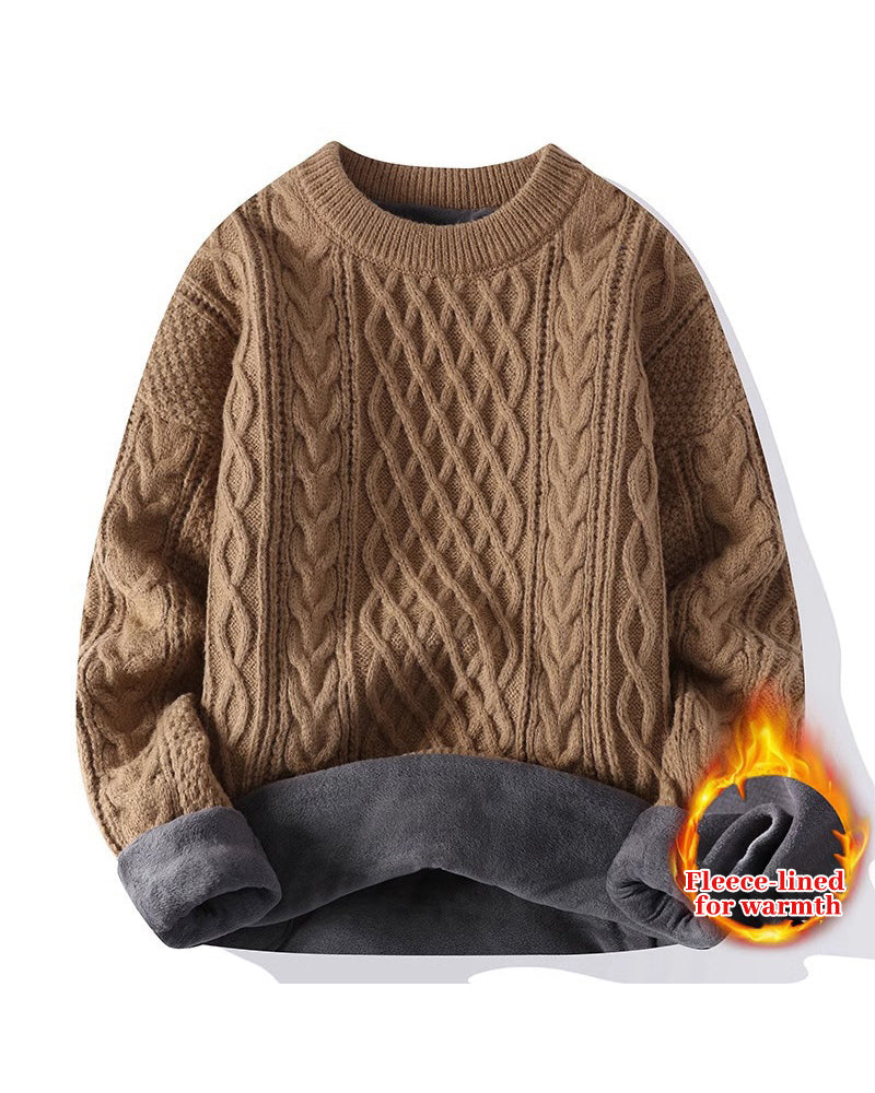 Big & Tall Men's Fall/Winter Solid Color Crewneck Knitted Velvet S-2XL