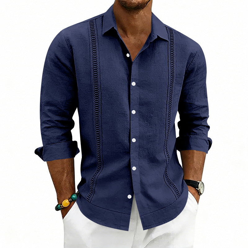 S-3XL Linen Solid Color Breathable Long Sleeve Shirt