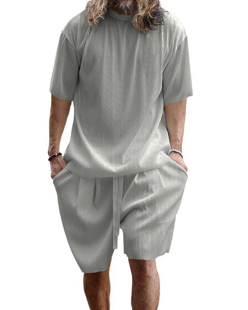 S-3XL Men's Vertical Stripe Sports Casual Crewneck Set