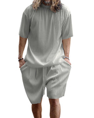 S-3XL Men's Vertical Stripe Sports Casual Crewneck Set