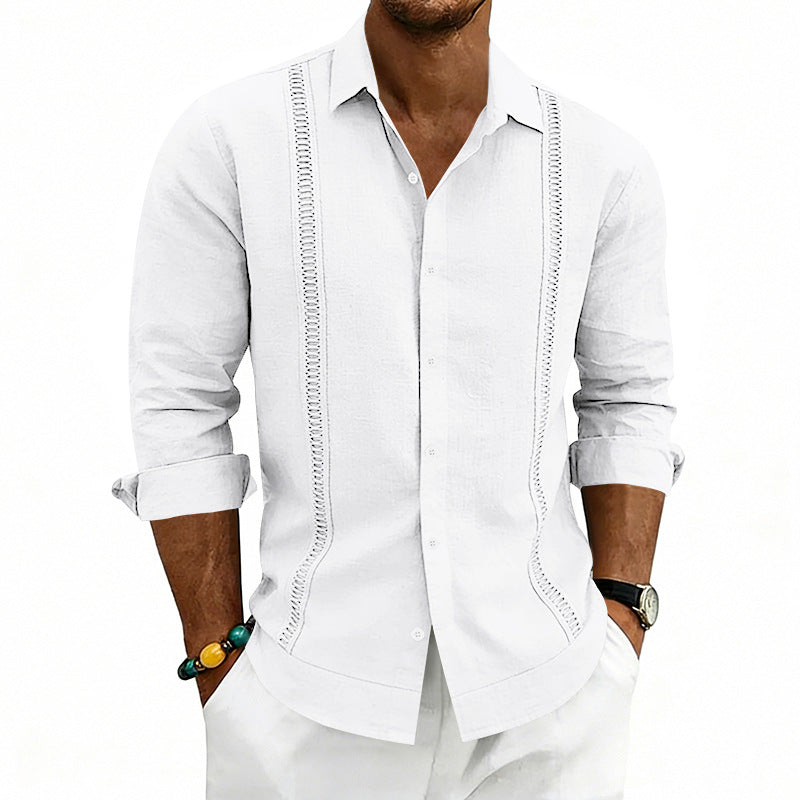 S-3XL Linen Solid Color Breathable Long Sleeve Shirt