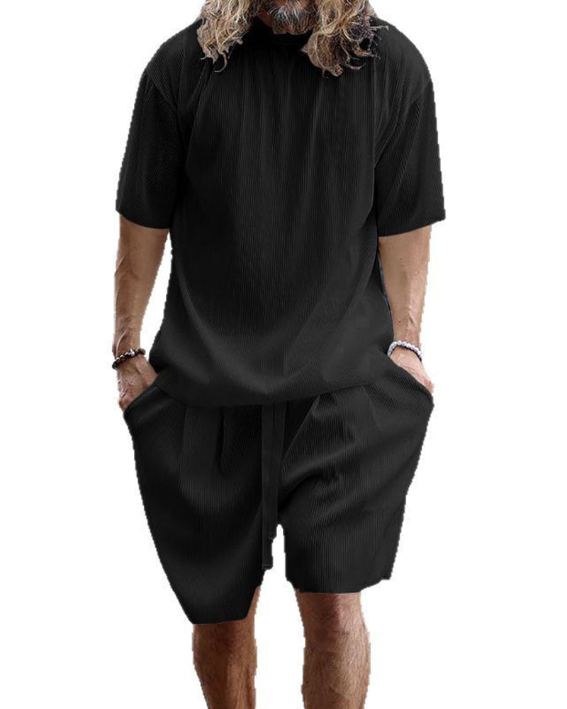 S-3XL Men's Vertical Stripe Sports Casual Crewneck Set