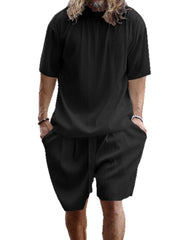 S-3XL Men's Vertical Stripe Sports Casual Crewneck Set