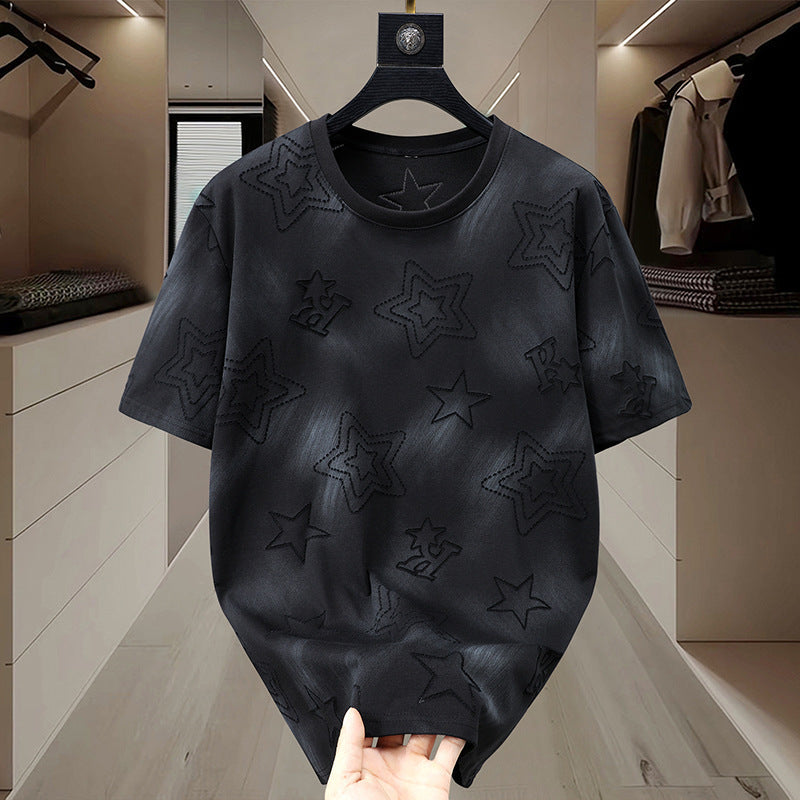 4XL-11XL Tie-Dye Five-pointed Star Print Men's Large Size Short-sleeved T-shirt