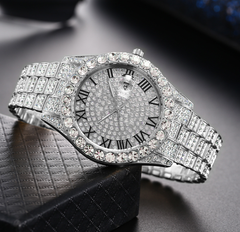 Full Diamond Fashion Rhinestone Calendar Quartz Men's Watch