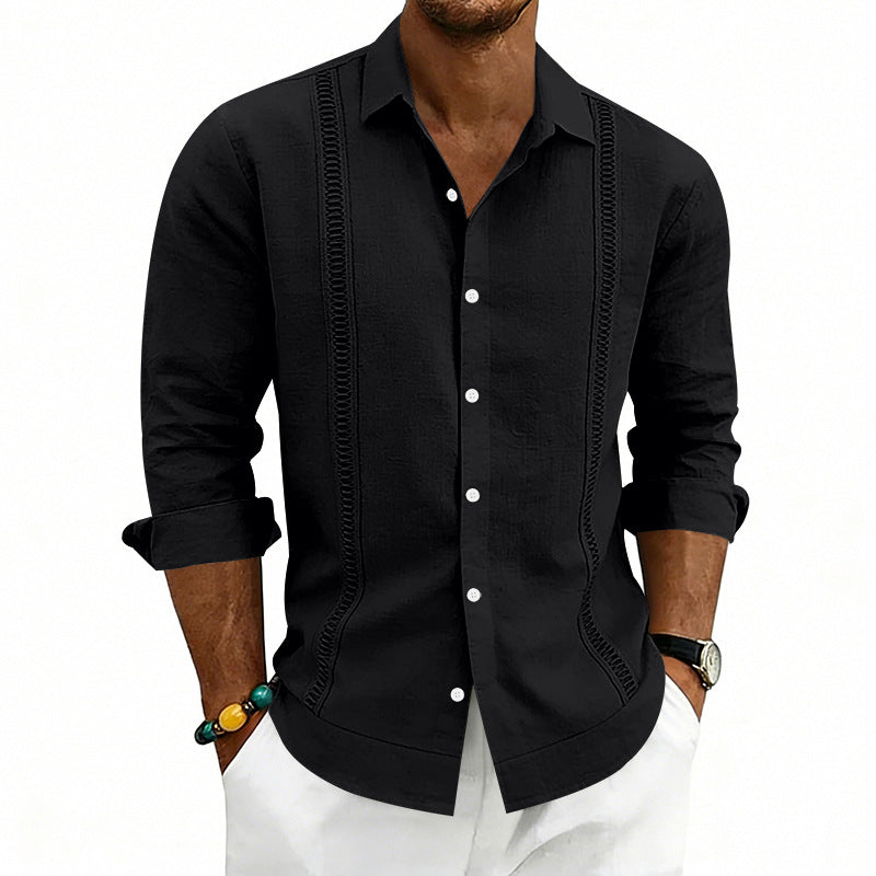 S-3XL Linen Solid Color Breathable Long Sleeve Shirt