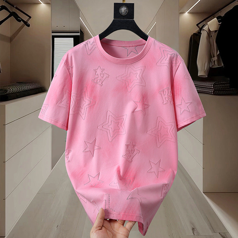 4XL-11XL Tie-Dye Five-pointed Star Print Men's Large Size Short-sleeved T-shirt