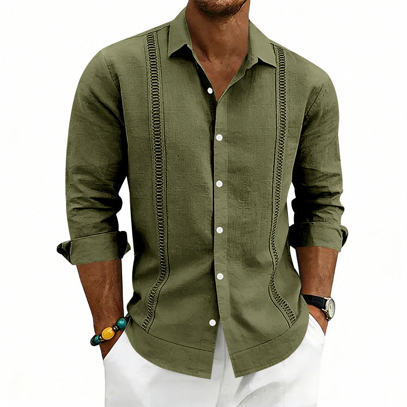 S-3XL Linen Solid Color Breathable Long Sleeve Shirt