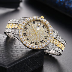 Full Diamond Fashion Rhinestone Calendar Quartz Men's Watch
