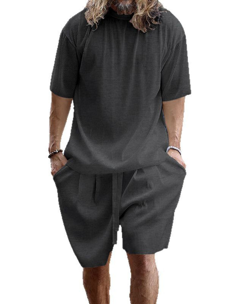S-3XL Men's Vertical Stripe Sports Casual Crewneck Set