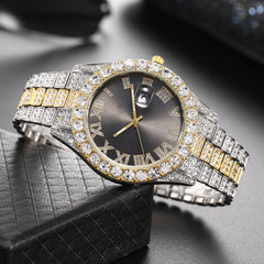 Full Diamond Fashion Rhinestone Calendar Quartz Men's Watch