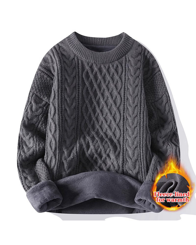 Big & Tall Men's Fall/Winter Solid Color Crewneck Knitted Velvet S-2XL