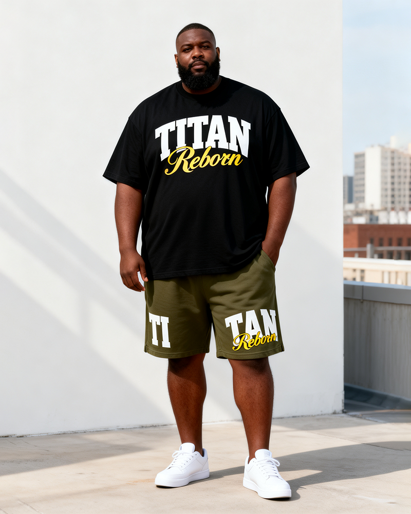 Big & Tall Men's TITAN Reborn Alphabet Print Round Neck Short Sleeve T-Shirt Shorts Set