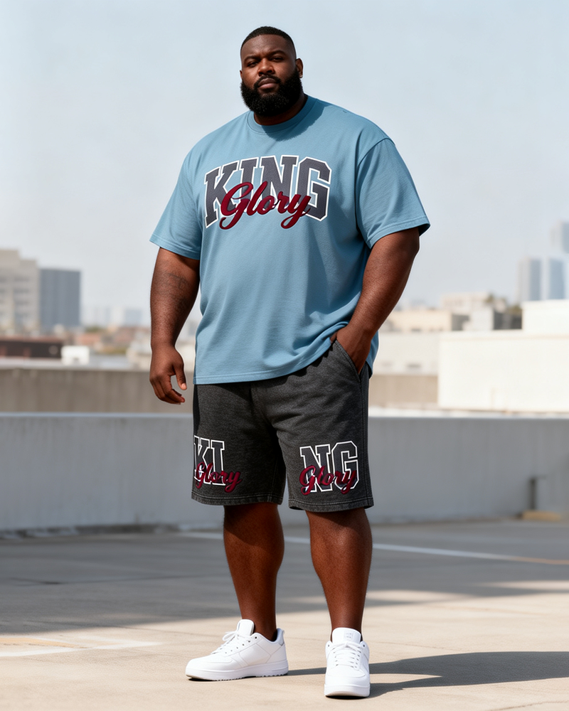 Big & Tall Men's KING Glory Alphabet Print Round Neck Short Sleeve T-Shirt Shorts Set