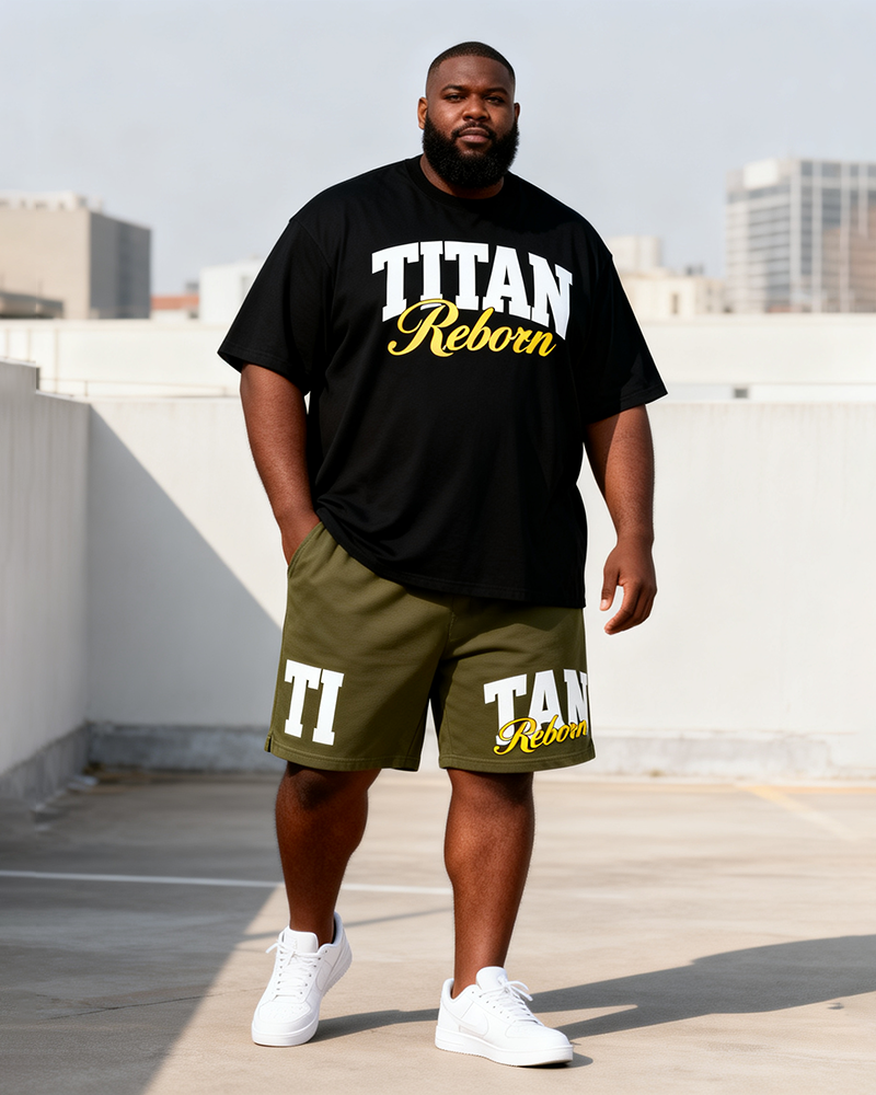 Big & Tall Men's TITAN Reborn Alphabet Print Round Neck Short Sleeve T-Shirt Shorts Set