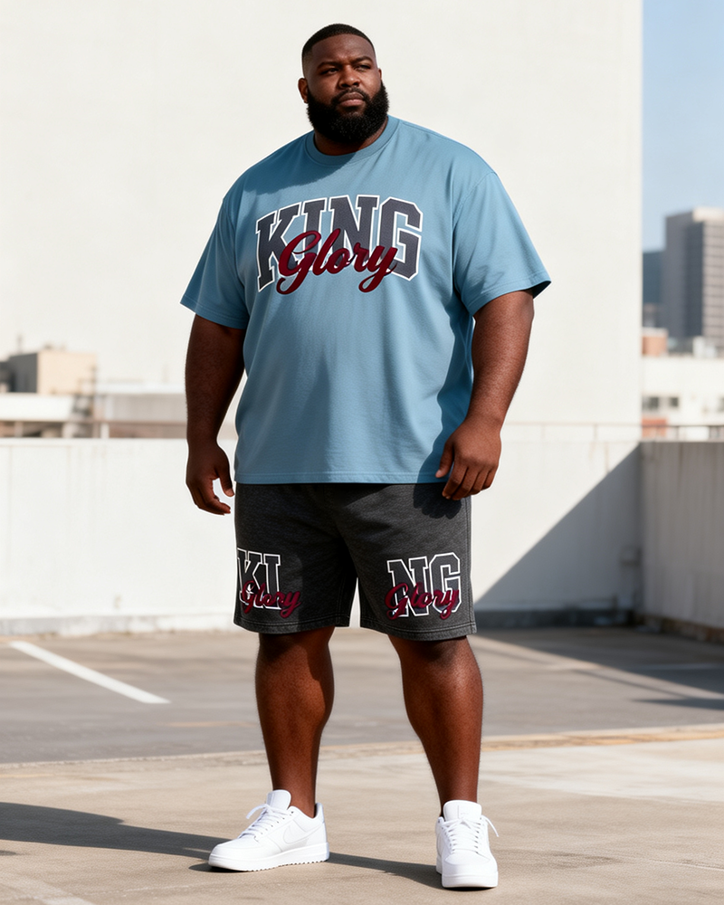 Big & Tall Men's KING Glory Alphabet Print Round Neck Short Sleeve T-Shirt Shorts Set