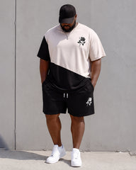 Big & Tall Men's Contrast Rose Print Round Neck Short Sleeve T-Shirt Shorts Set