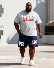 Big & Tall Men's PRIDE Freedom Letter Print Round Neck Short Sleeve T-Shirt Shorts Set