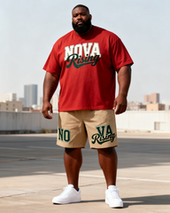 Big & Tall Men's NOVA Rising Alphabet Print Round Neck Short Sleeve T-Shirt Shorts Set
