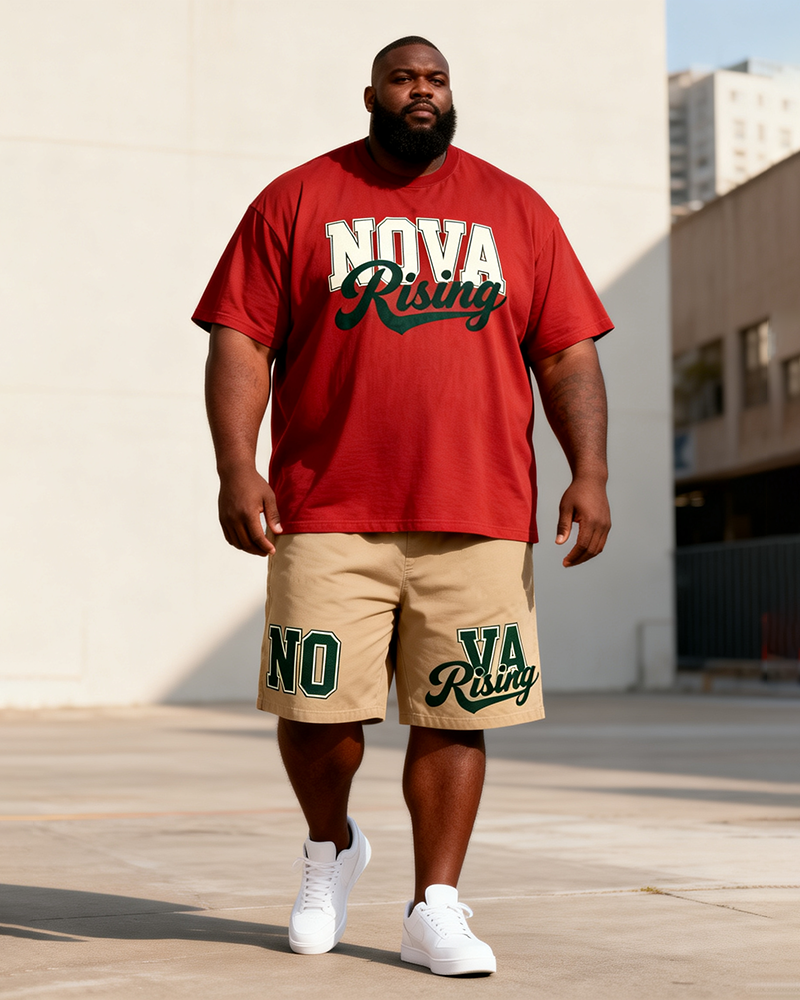 Big & Tall Men's NOVA Rising Alphabet Print Round Neck Short Sleeve T-Shirt Shorts Set
