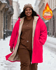 Women's Solid Color Velvet Thickened Long Hooded Coat