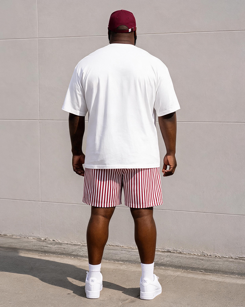 Big & Tall Men’s Solid-Color Pony Vertical Stripe Print Crew-Neck Short-Sleeve T-Shirt And Shorts Set
