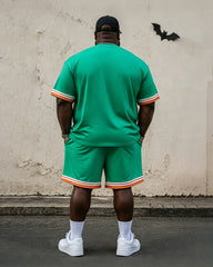 Big & Tall Men's Green Crewneck Bow Print Round Neck Short Sleeve T-Shirt Shorts Set