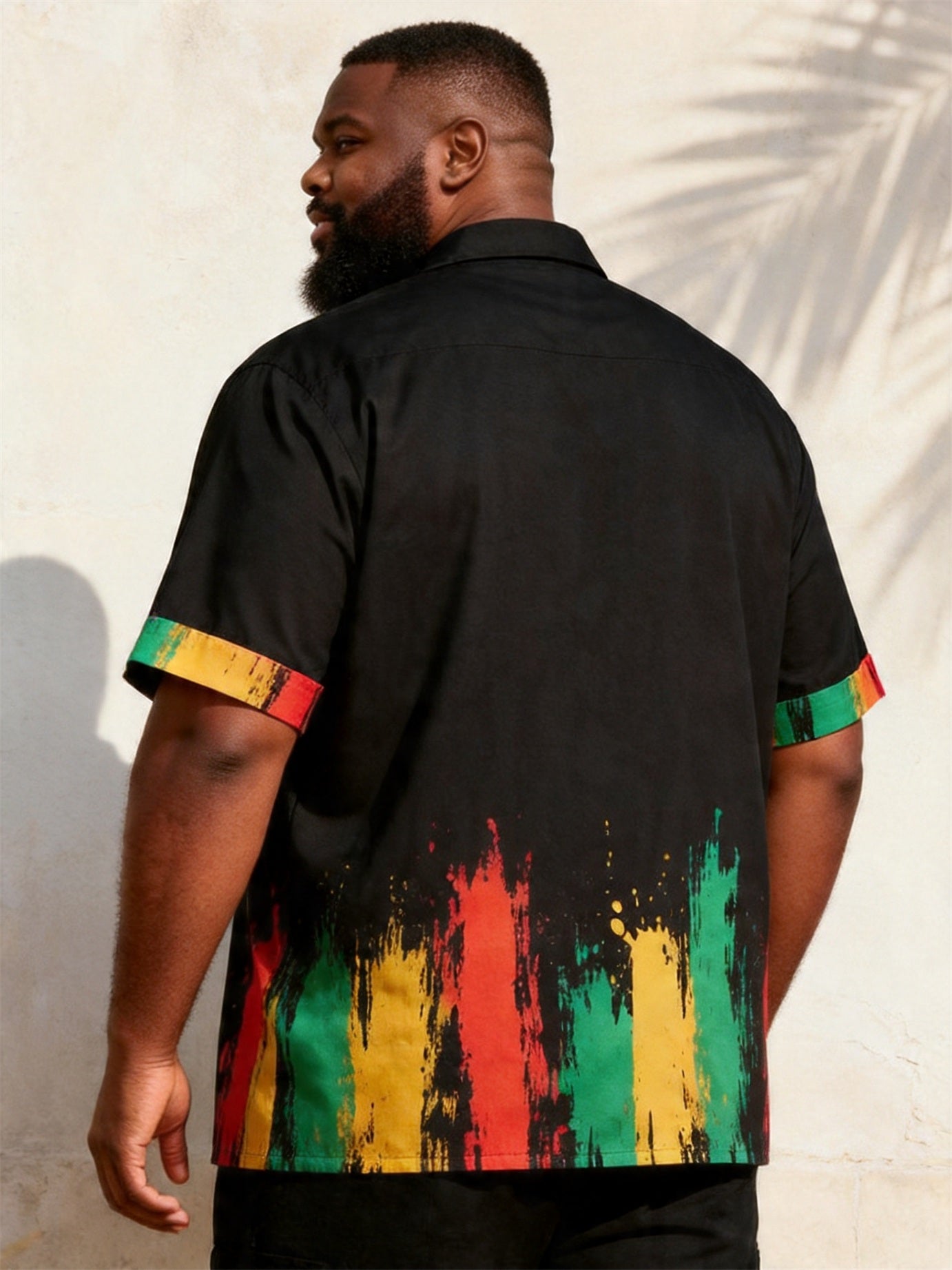 Big & Tall Men's Juneteenth Red Yellow Green Gradient Splash Ink Printed Short Sleeve Shirt