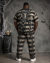 Big & Tall Men's Striped Skull Chain Prisoner Print T-Shirt Pants Set
