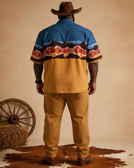 Big & Tall Men's Western Navajo Geometric Print Short Sleeve Shirt Pants Set