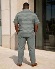 Big & Tall Men's Retro Wave Dark Print Short Sleeve Shirt Pants Set