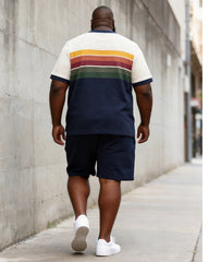 Big & Tall Men's Retro Gradient Rainbow Stripe Print Round Neck Short Sleeve T-Shirt Shorts Set