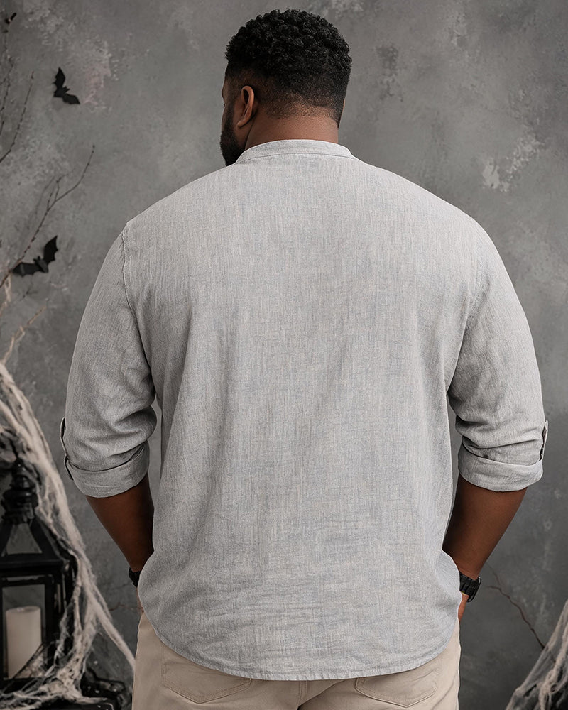 Big & Tall Men's I 'M FINE Chest Claw Mark Print Stand Collar Long Sleeve Shirt