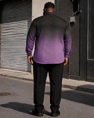 Big & Tall Men's Black And Purple Wave Dot Gradient Printed Long Sleeve Shirt Trousers Set