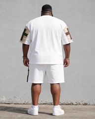 Big & Tall Men's JESUS Cross Patchwork Printed Round Neck Short Sleeve T-Shirt Shorts Set