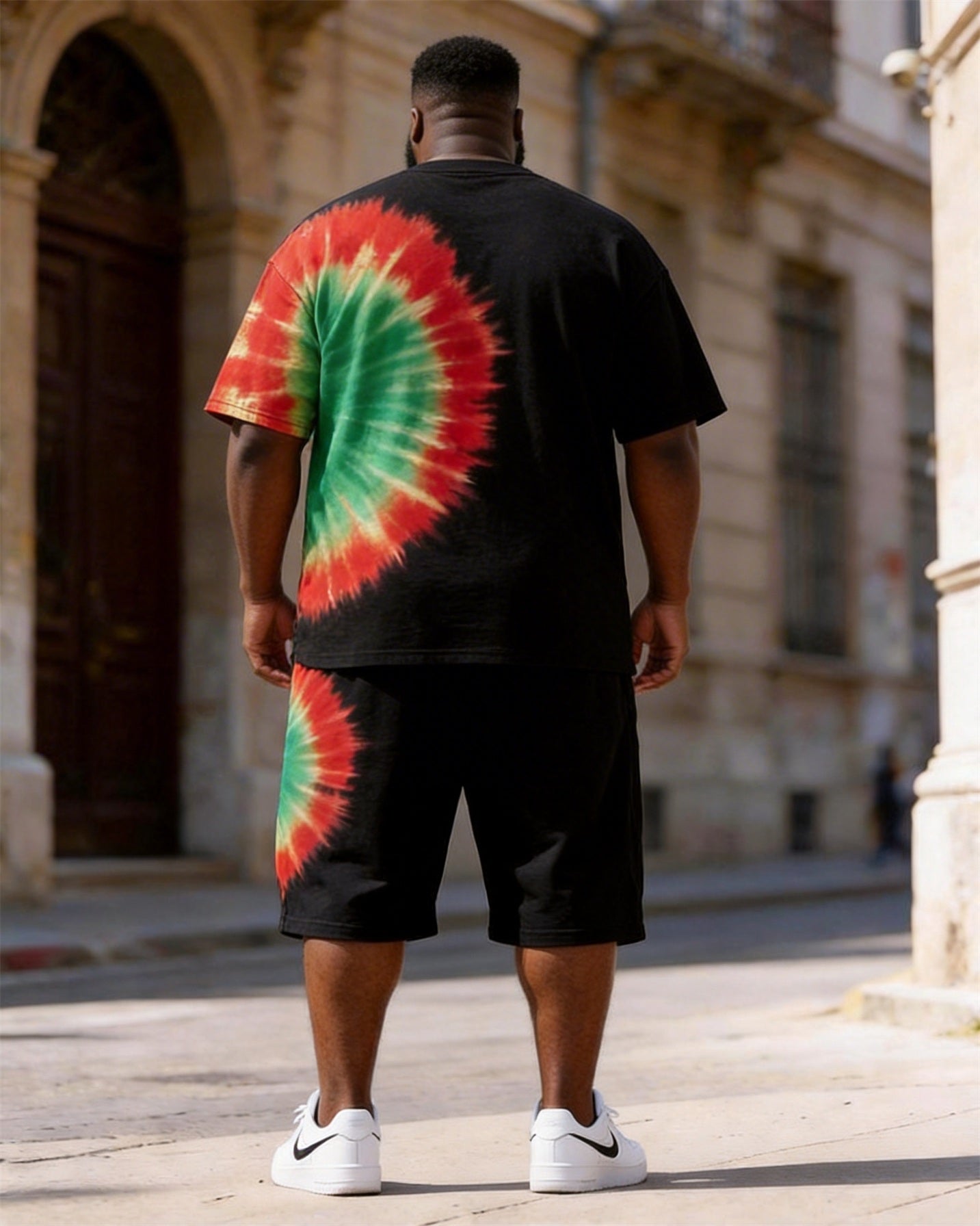Big & Tall Men's Juneteenth 1865 Spiral Tie-dye Printed Round Neck Short Sleeve T-shirt Shorts Set