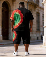 Big & Tall Men's Juneteenth 1865 Spiral Tie-dye Printed Round Neck Short Sleeve T-shirt Shorts Set